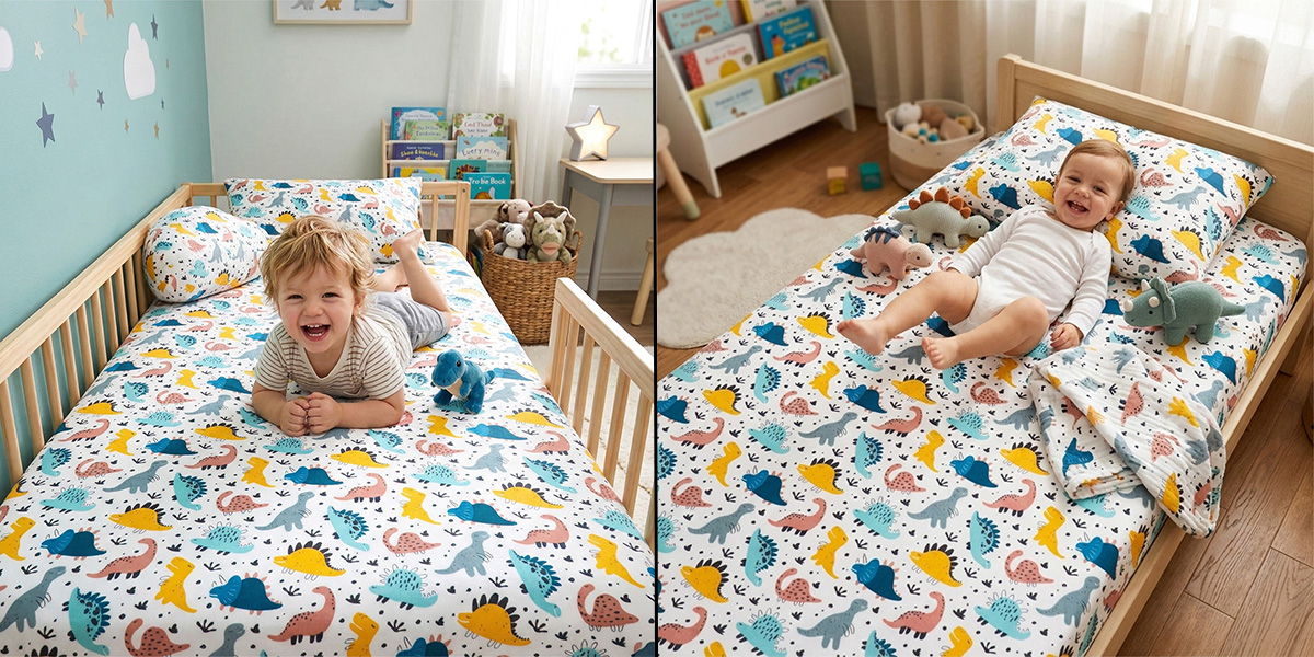 Prześcieradło bawełniane dinozaury 80x160 cm